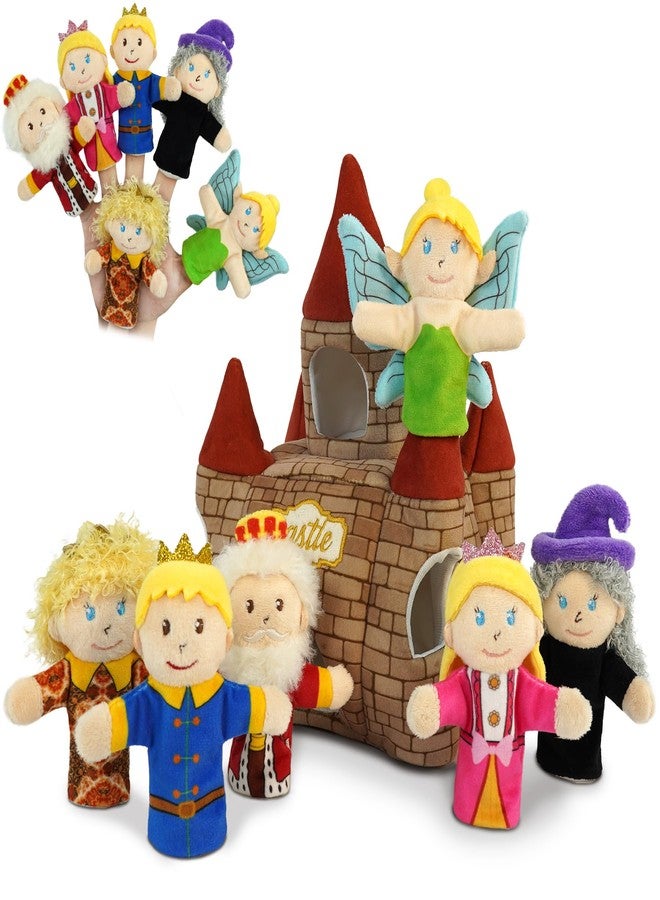 JUSTQUNSEEN 7 Pcs Fairy Tale Finger Puppets Set,4 inch Fairy Tale Member Soft Plush Hand Puppets for Kids with Castle,Finger Puppets for Toddlers Princess Puppet Mini Toy Storytelling Role-Playing - Image 1